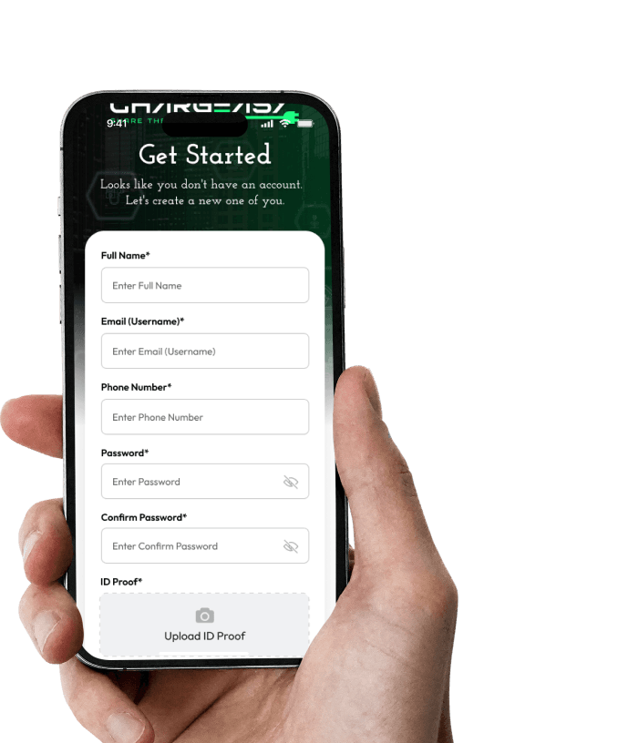 The ChargeEasy app shown on a phone held in a hand