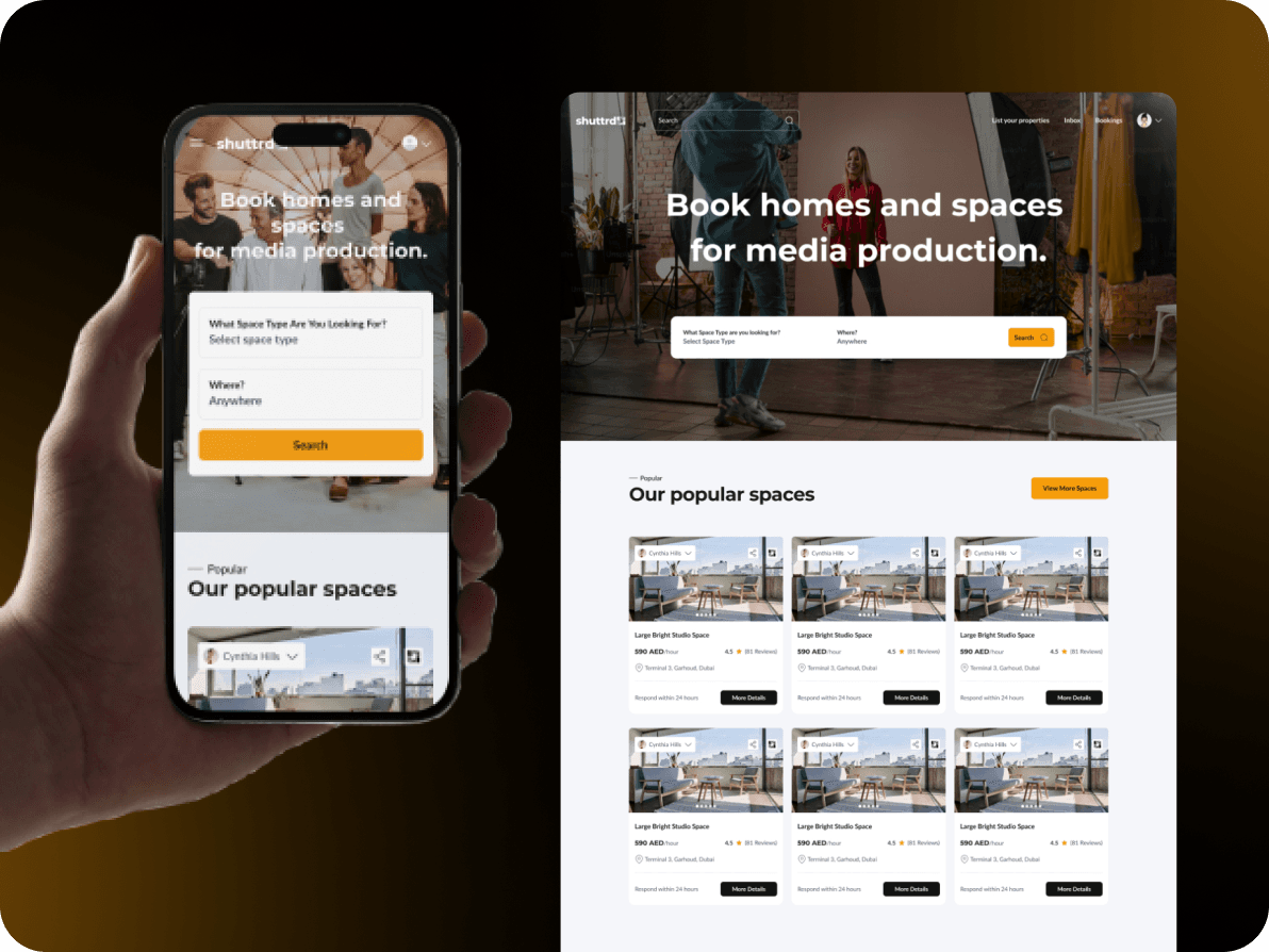 Shuttrd — Creative Space Rental Web & mobile app