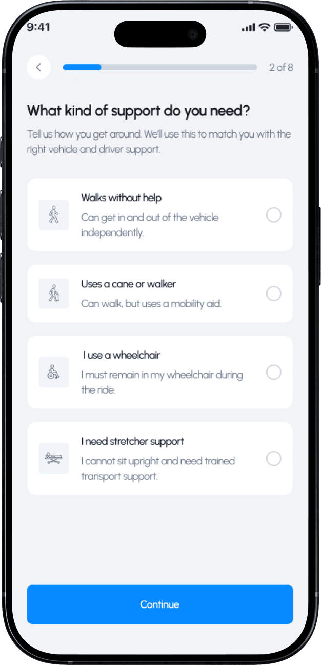 Entering accessibility and assistance needs