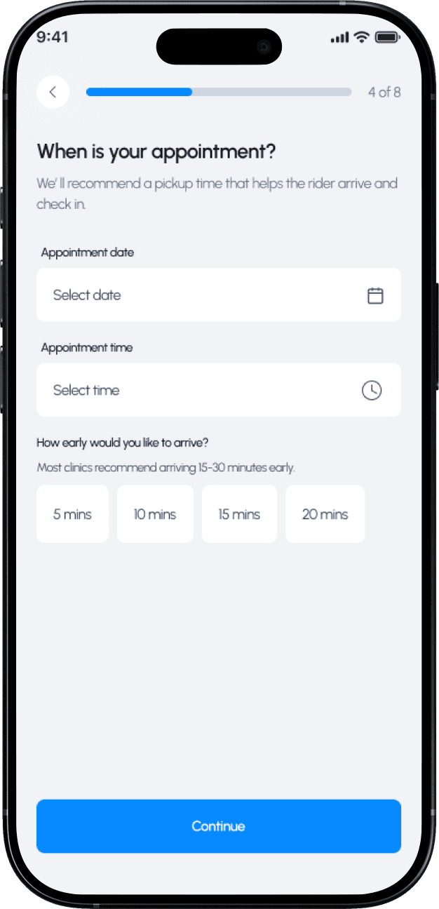 A recommended pickup time shown to an operator