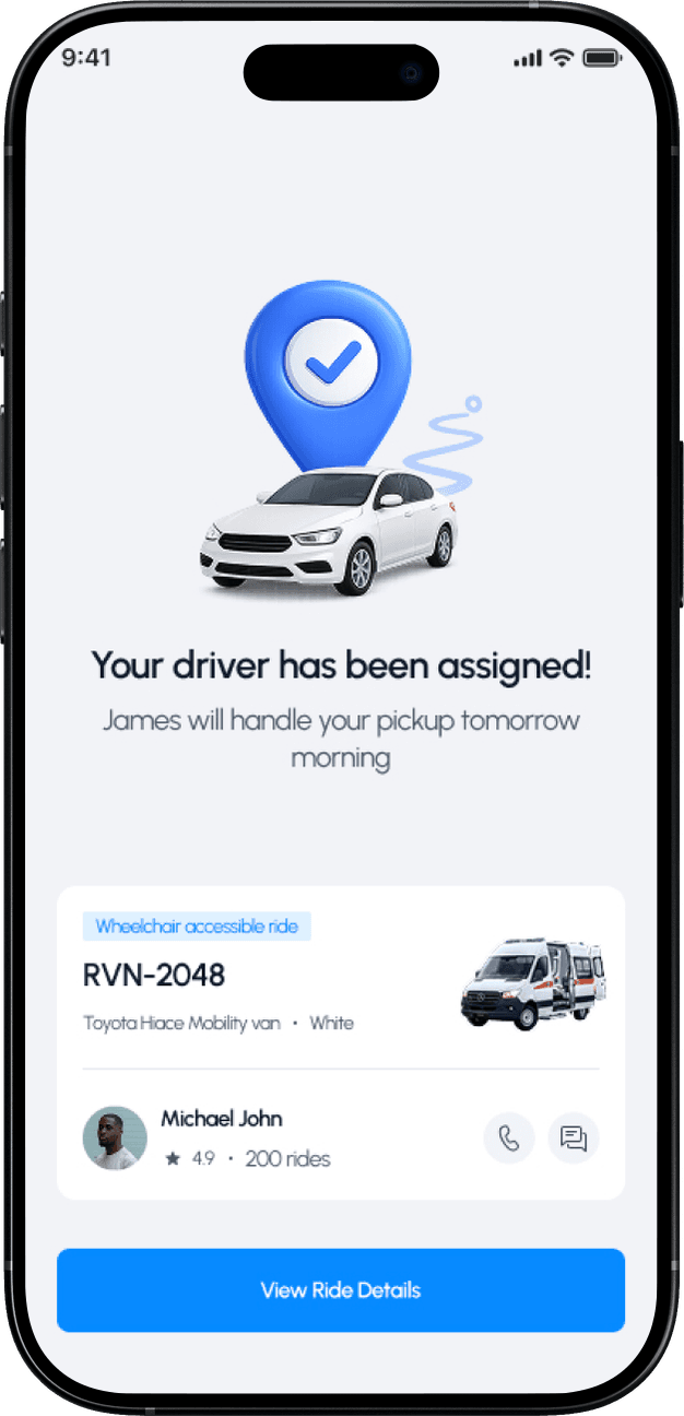 Upcoming trip details shown to a patient