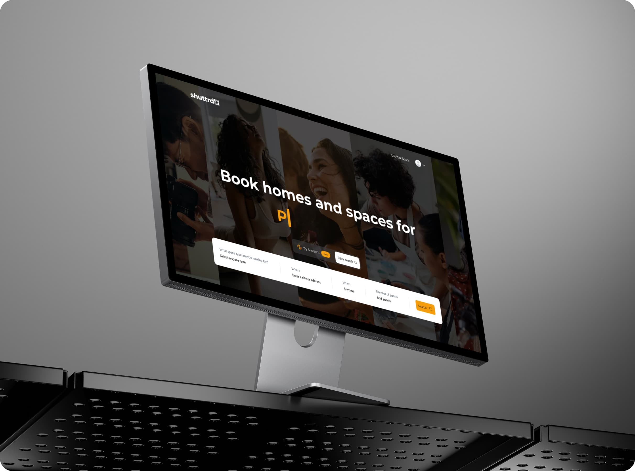 The Shuttrd home page shown on a desktop monitor