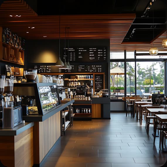 A cafe interior with counter seating